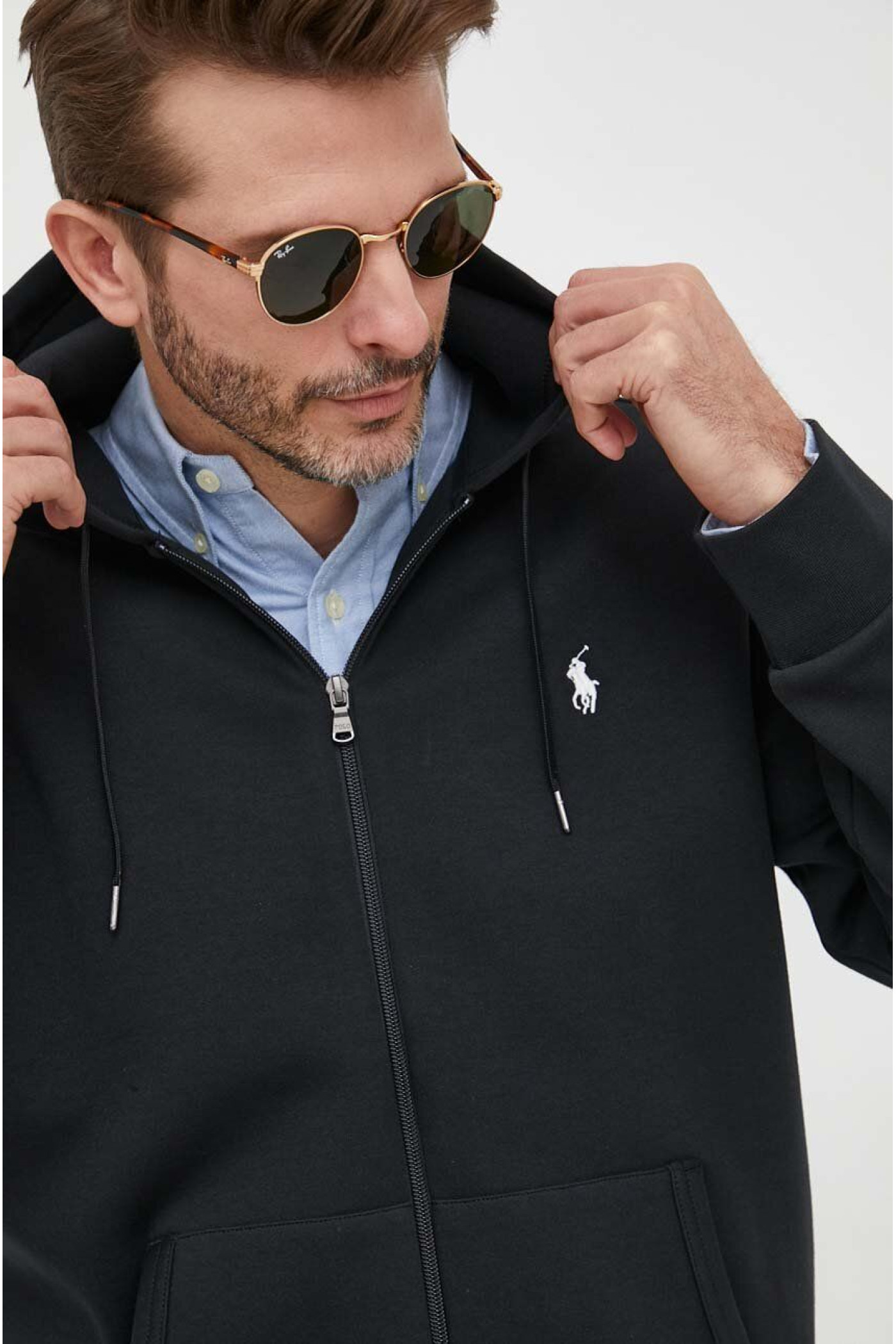 Кофта Polo Ralph Lauren мужская цвет черный с капюшоном