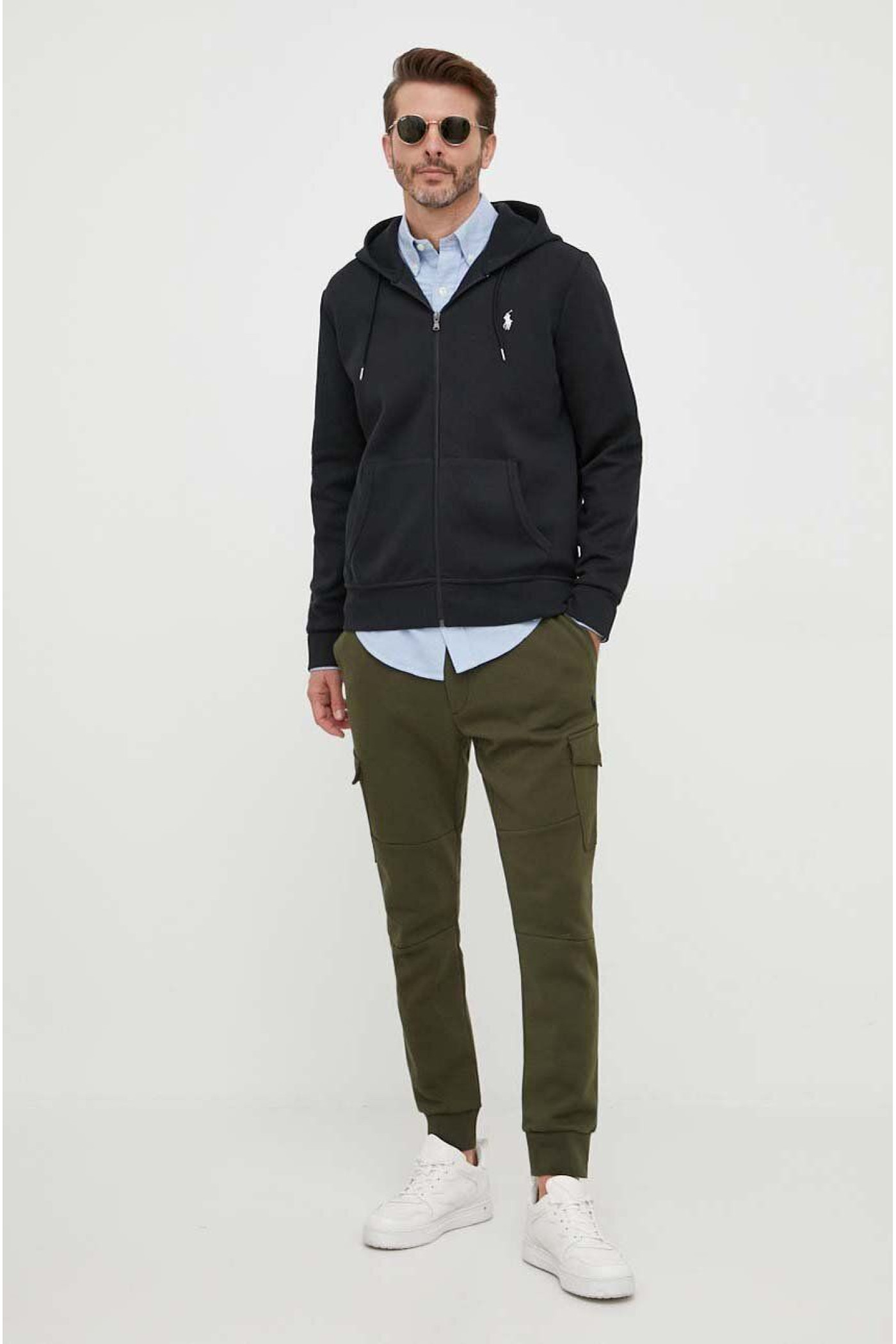 Кофта Polo Ralph Lauren мужская цвет черный с капюшоном