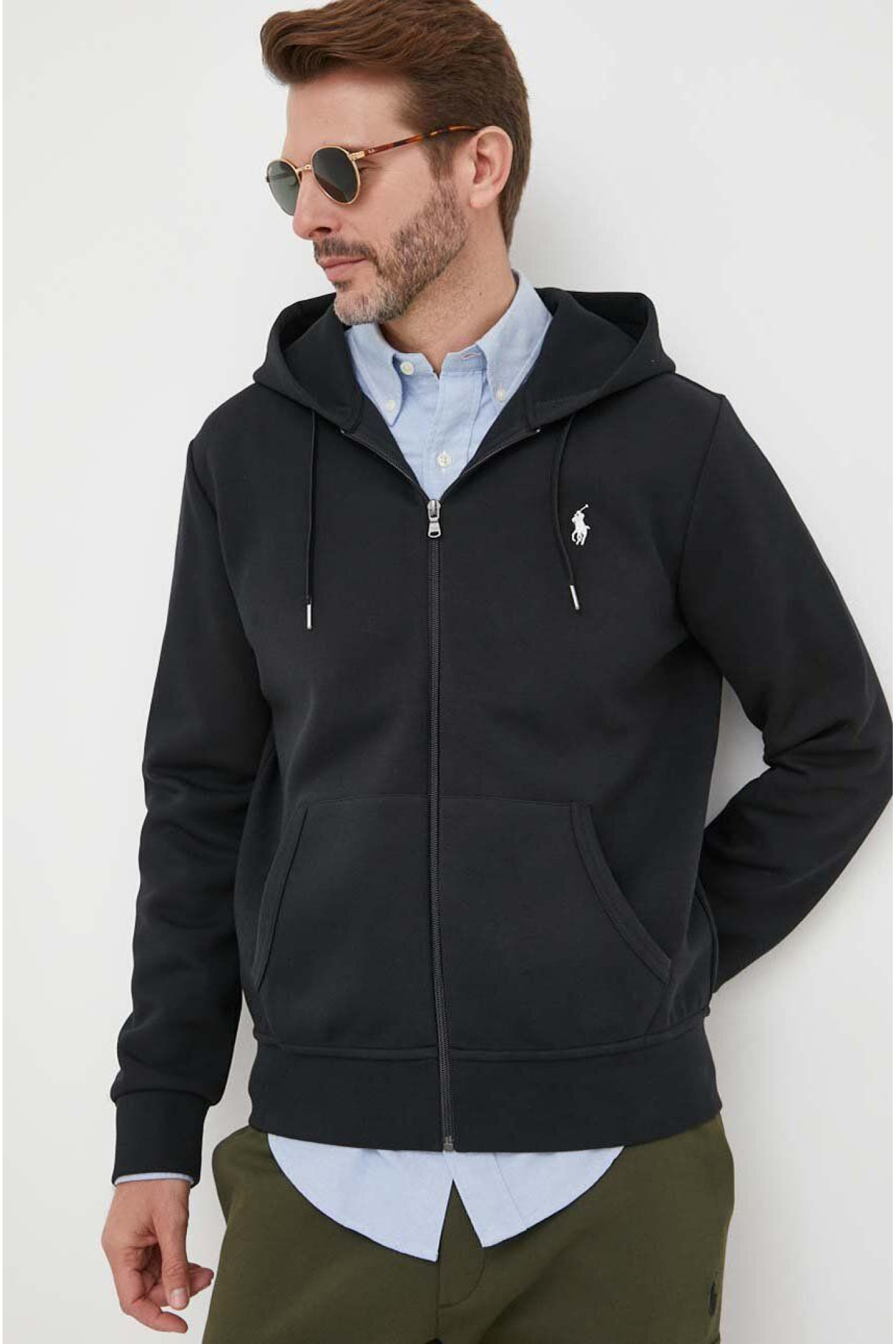 Кофта Polo Ralph Lauren мужская цвет черный с капюшоном