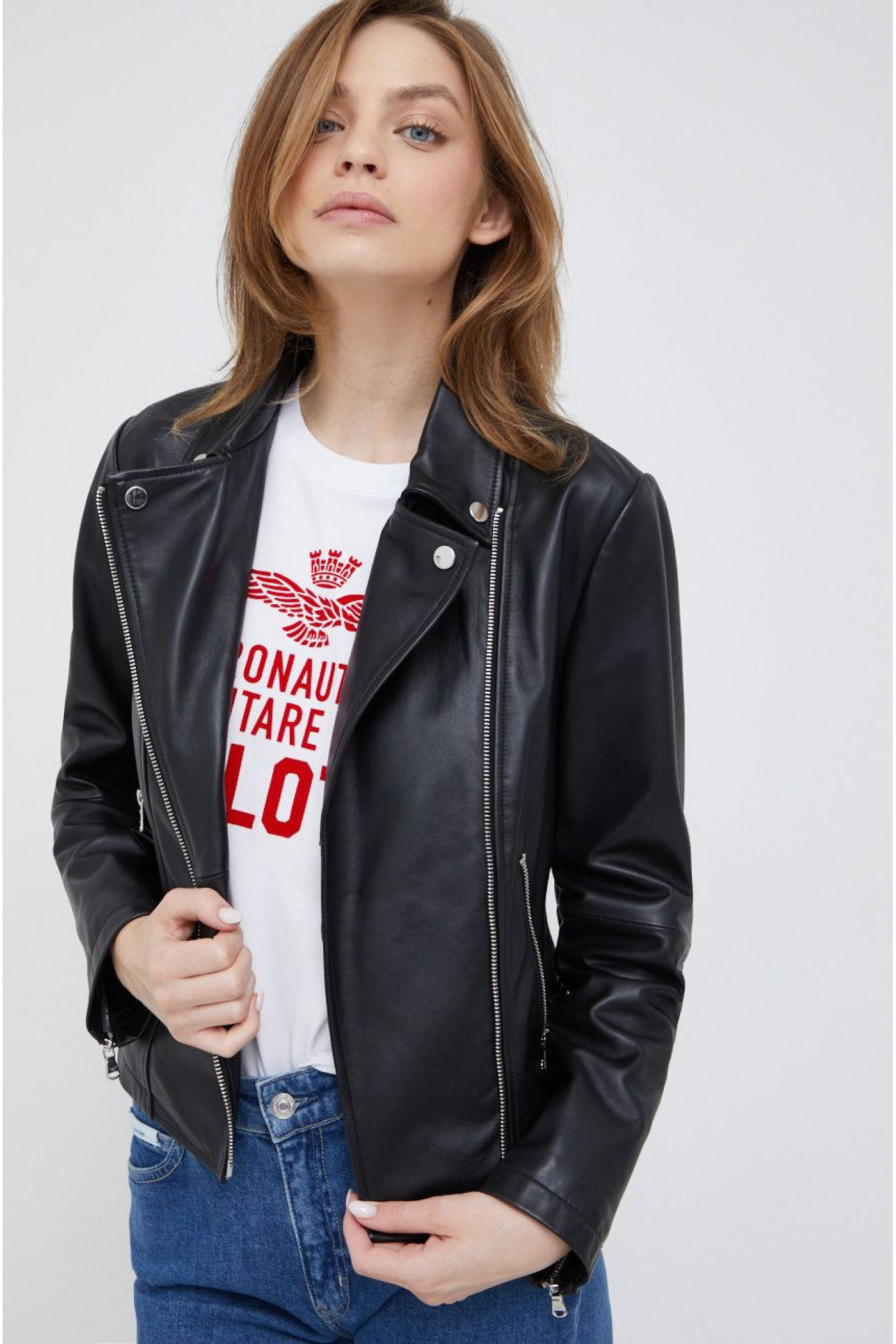 Emporio Armani leather jacket for women, color black
