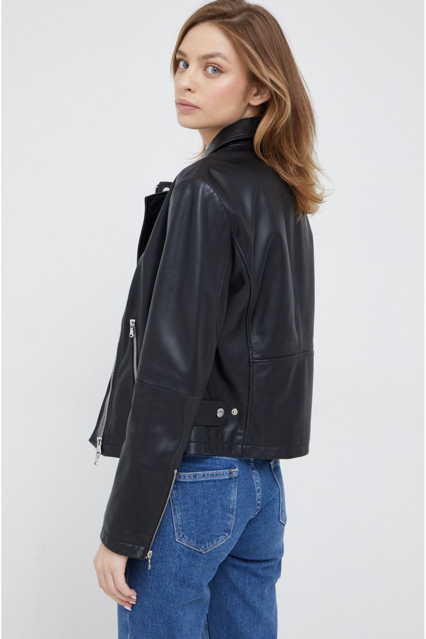 Emporio Armani leather jacket for women, color black