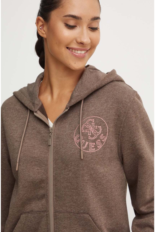 Кофта Guess NOÉMIE женская цвет коричневый с капюшоном