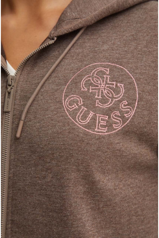 Кофта Guess NOÉMIE женская цвет коричневый с капюшоном