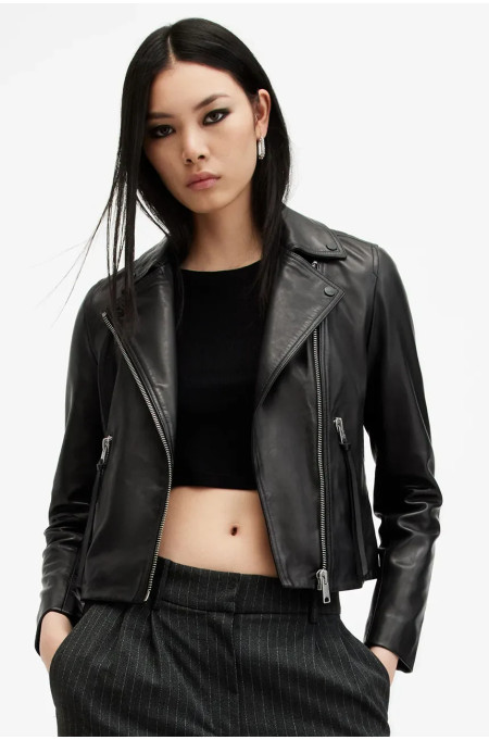 Шкіряна куртка AllSaints DALBY жіноча чорна W086LB