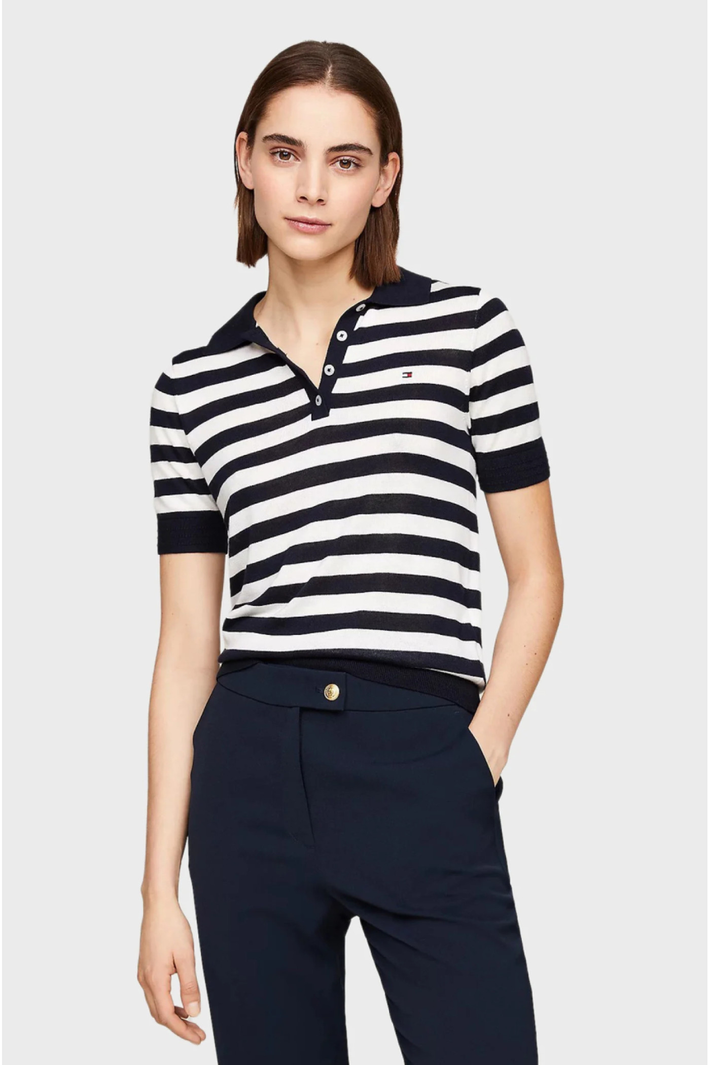 Женское поло в полоску CO LYOCELL BUTTON POLO SS SWT Tommy Hilfiger