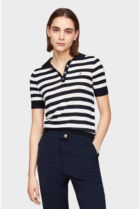 Жіноче поло у смужку CO LYOCELL BUTTON POLO SS SWT Tommy Hilfiger