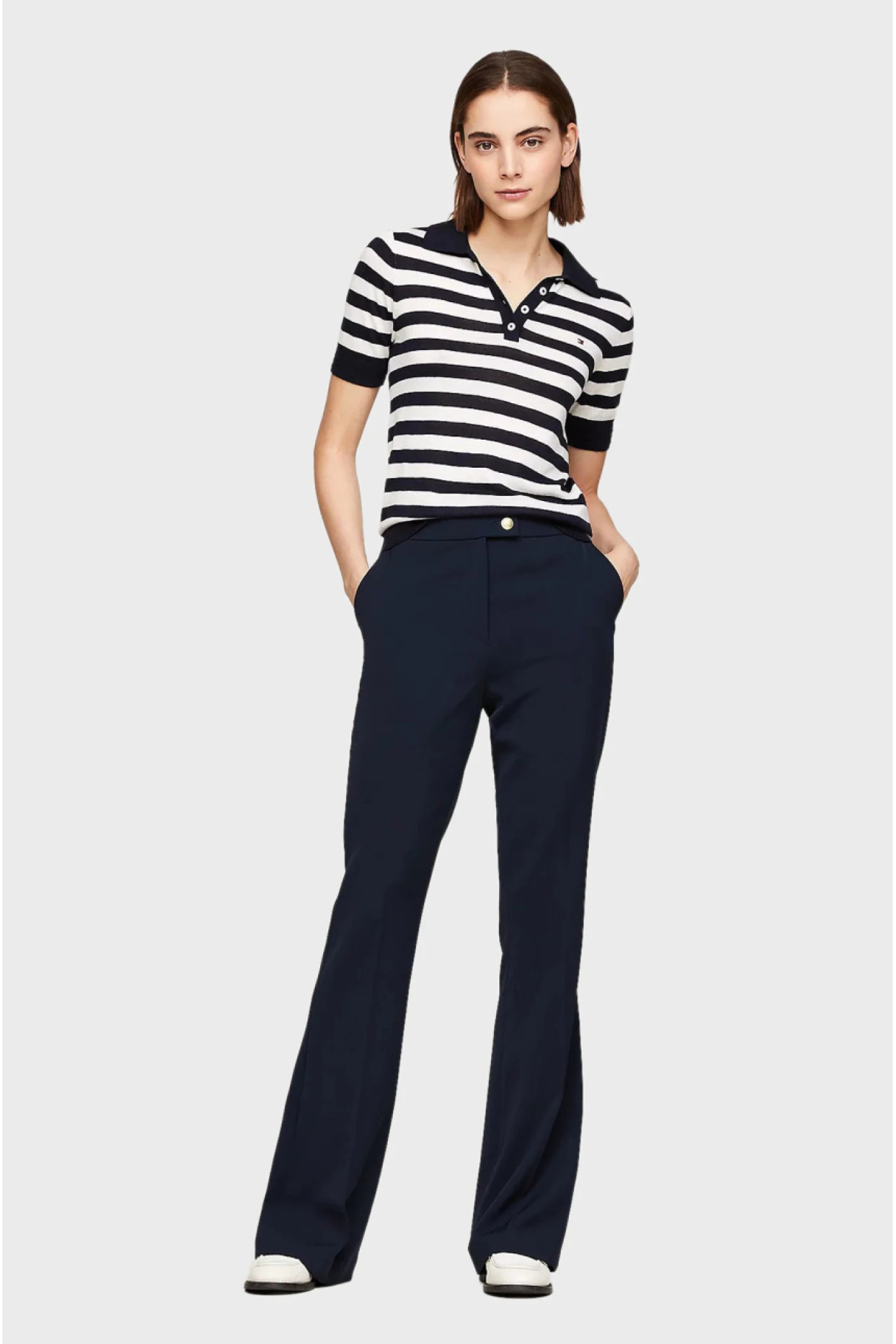 Женское поло в полоску CO LYOCELL BUTTON POLO SS SWT Tommy Hilfiger