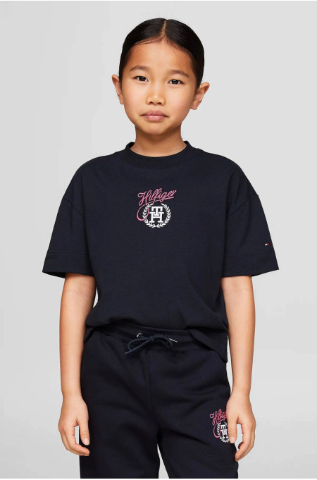 Дитяча темно-синя футболка HILFIGER SCRIPT MONOGRAM