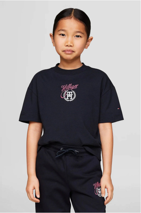 Детская темно-синяя футболка HILFIGER SCRIPT MONOGRAM