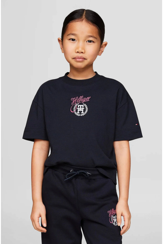Детская темно-синяя футболка HILFIGER SCRIPT MONOGRAM