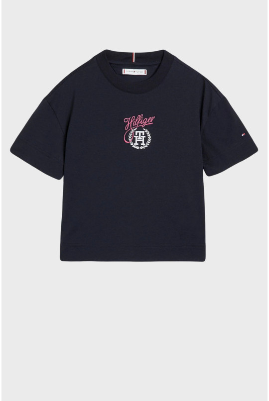 Детская темно-синяя футболка HILFIGER SCRIPT MONOGRAM